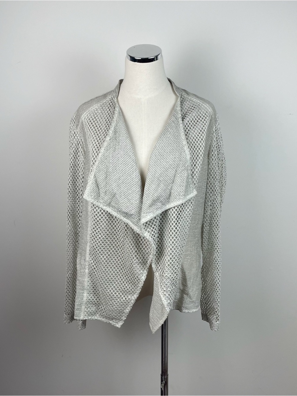 Chico's Tan Cream Open Front Draped Mesh Jacket Women Size Large Lightweight